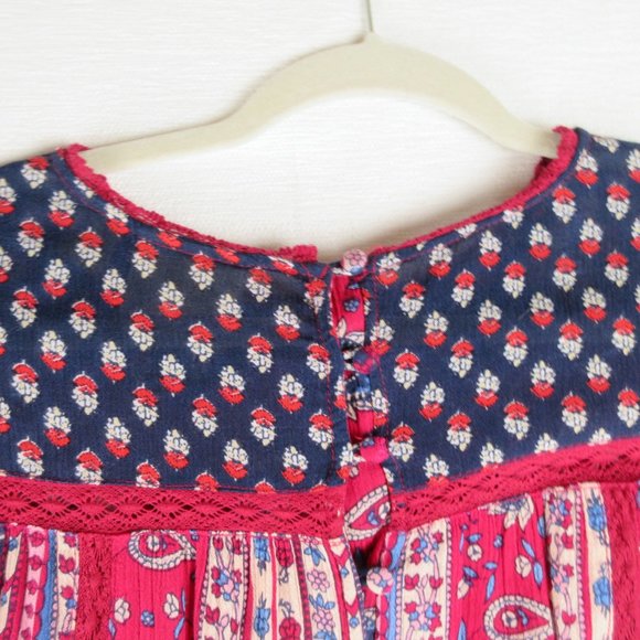 Maeve for Anthropologie Gretchen Blouse Size 2 Red Patchwork Floral LS Peasant - Picture 7 of 13